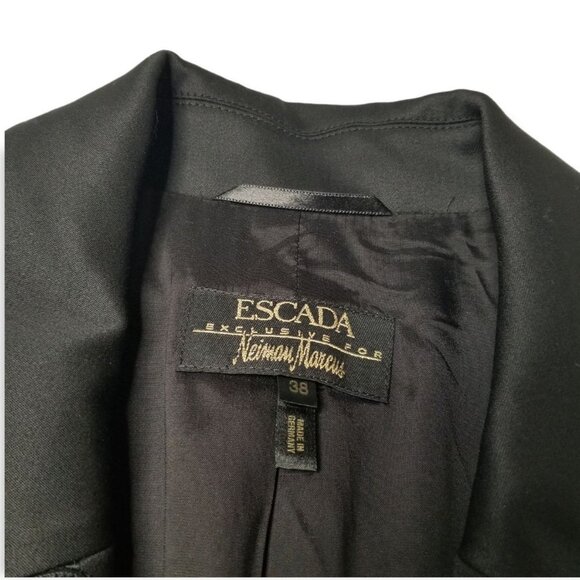 Escada Size 6 Black Wool Blazer With Floral Lapels And Cuffs Wide Notched Collar - Picture 6 of 7